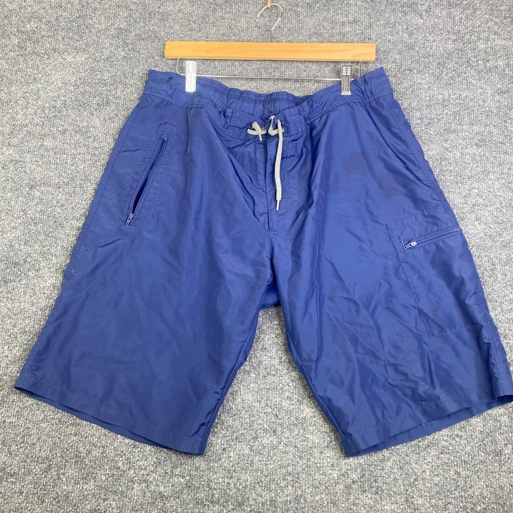 Zegna Sport Blue Nylon Cargo Shorts Elastic Drawstring Waist Zipper Pockets Swim